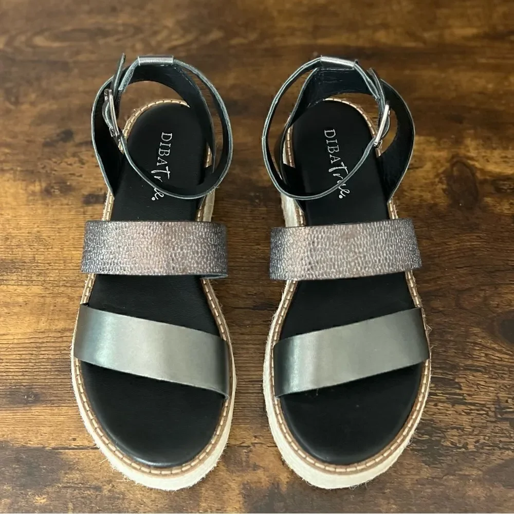 Diba True Day Line Leather Espadrille Sandal, Gunmetal Black, Size 9.5. New!